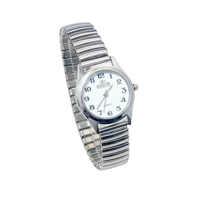 Montre Femme Classique Bracelet Extensible Elastique à Chiffres clairs argenté