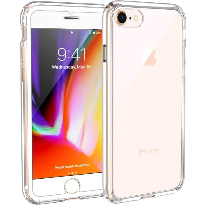 Coque iPhone 8/7/SE Transparente Housse de Protection en Silicone Rigide Anti Choc avec Technologie de Coussins d'air Étuis
