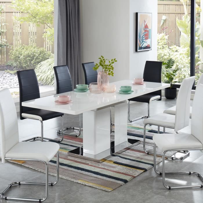 JADE Table à manger extensible - laqué blanc brillant - L160-220cm