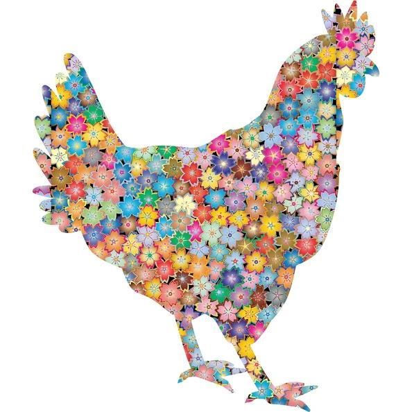Autocollant sticker vinyl animaux silhouette fleur peace and love coq poule