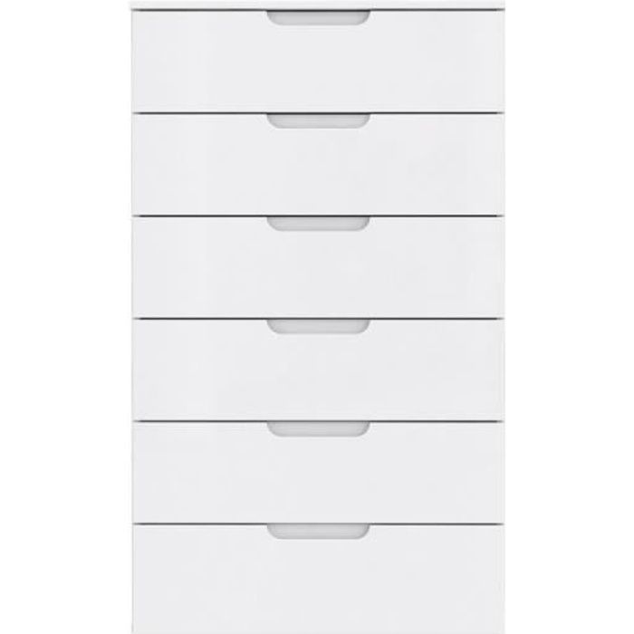 Chiffonnier commode blanc laqué 6 tiroirs - PURE