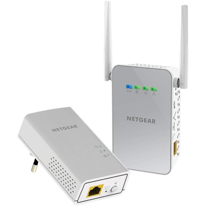 NETGEAR PLW1000-100PES Pack de 2 CPL 1000 Mbps dernière génération - 1 CPL Filaire + 1 CPL Wifi, compatible avec toutes les Boxs
