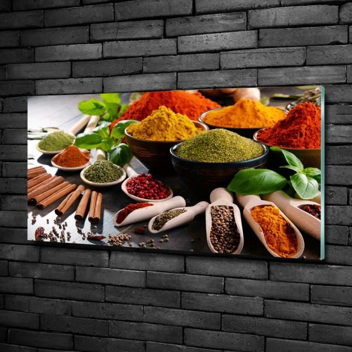 Tulup 100x50cm Tableau sur verre de sécurité:- Nourriture boissons - Épices Colorées - Multicolore Vert