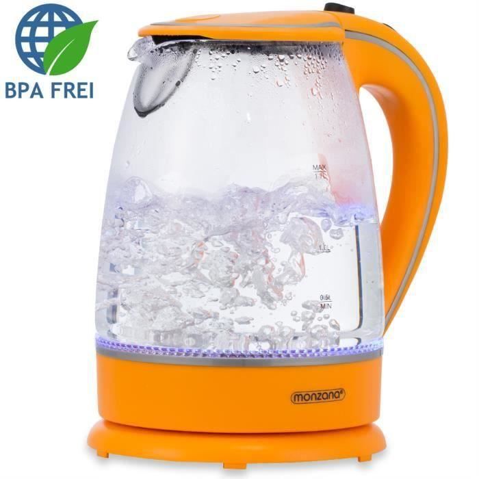 Bouilloire en verre 1,7L avec éclairage intérieur bleu LED 2200 Watts Orange