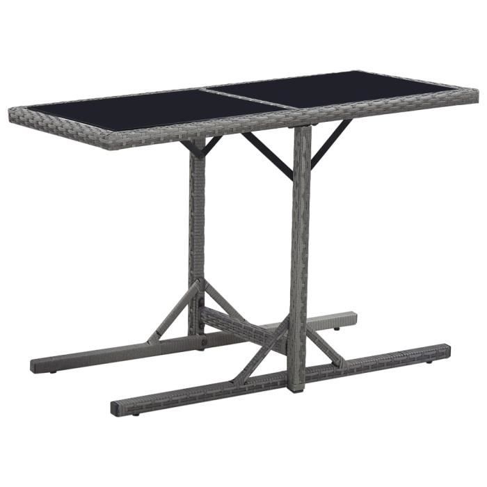 Table de jardin Table d'extérieur Noir 110x53x72 cm Verre et résine tressée