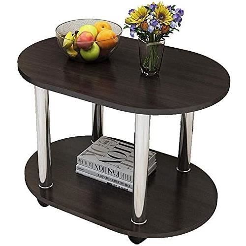 Table basse Tables d'appoint ovale Table basse Petit bois avec roulettes double couche Nightstand Armoire de rangement Living co483