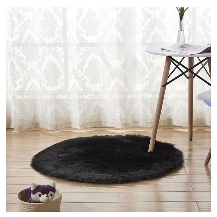 Tapis Rond en Fausse Fourrure, comme véritable Laine Tapis, Man-Made Luxe Laine Tapis de Canapé Coussin Noir 35*35cm