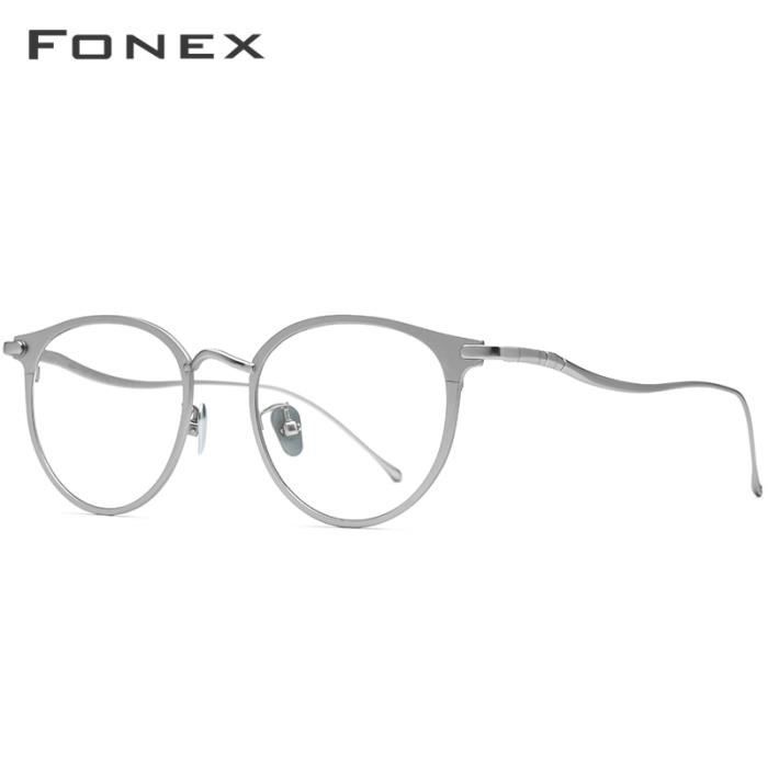 Montures de Lunettes de vue,FONEX lunettes yeux rondes rétro hommes En titane pur, montures de lunettes rétro - Type Argent