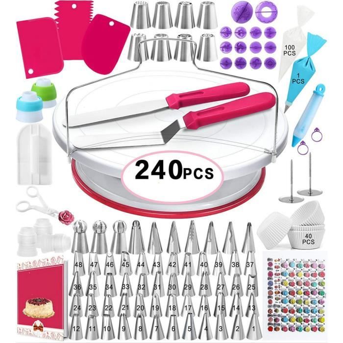 Plateau Tournant De Gâteau,240Pcs Kit De Pâtisserie Plateau Tournant De Gâteau Professionnel Ustensiles Kit, Seringue Patisserie