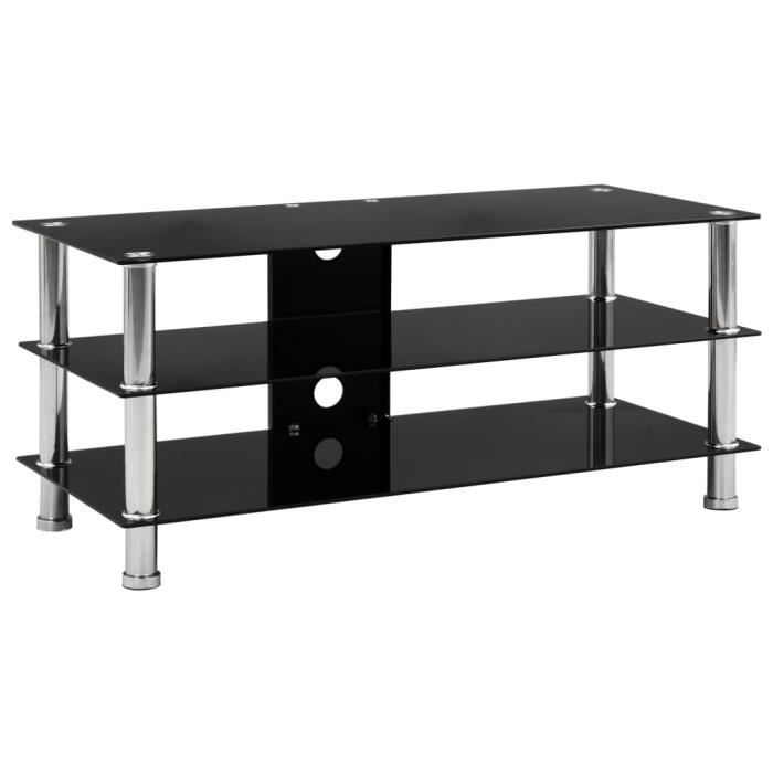 #9277 Meuble de salon Meuble TV - Meuble HI-FI Professionnel - Banc TV Noir 90 x 40 x 40 cm Verre trempé Parfait