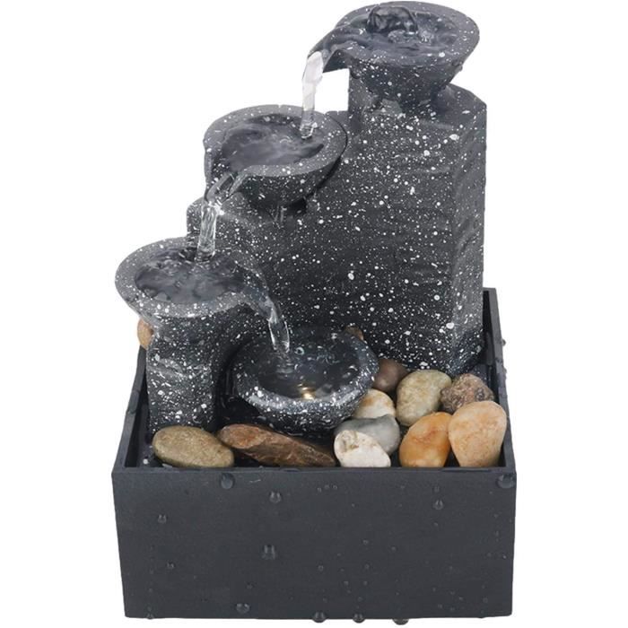 Fontaine Interieur Cascade Eau Led Design Moderne, Fontaine De Table Zen Led A Pile Feng Shui Intérieur Pour La Maison, L172