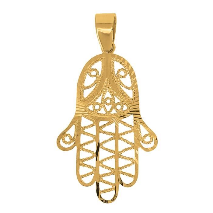 Pendentif Main Filigrane En Or Jaune 18 Carats+ Chaîne En Or Offerte