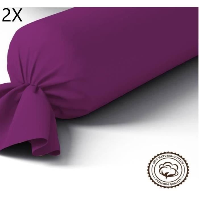 Lot de 2 Taies de traversin 100% coton 45x185 cm- PRUNE