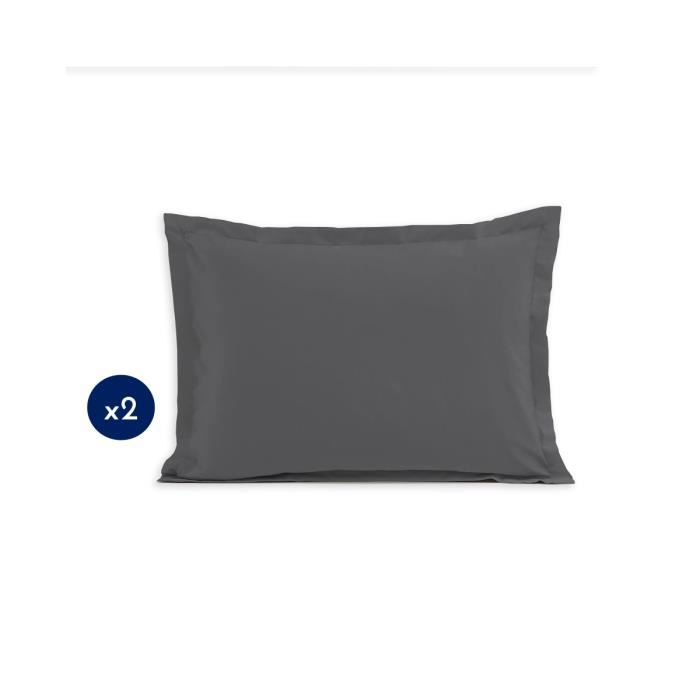 Lot de 2 Taies d'oreillers 100% Coton 50x70 cm gris foncé