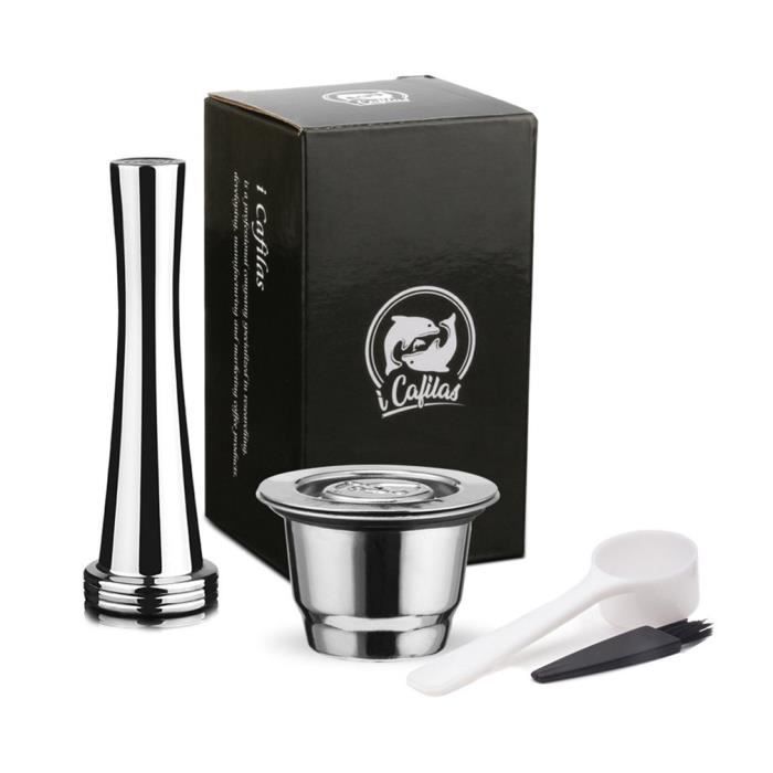 Capsule Filtre de Café Réutilisables avec Nespresso machine à café Acier Inoxydable + Tamper à café + Cuillère + Brosse