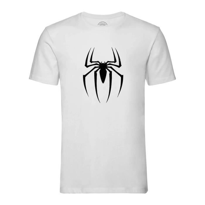 T-shirt Homme Col Rond Blanc Spiderman Logo Super Héros BD Film Geek