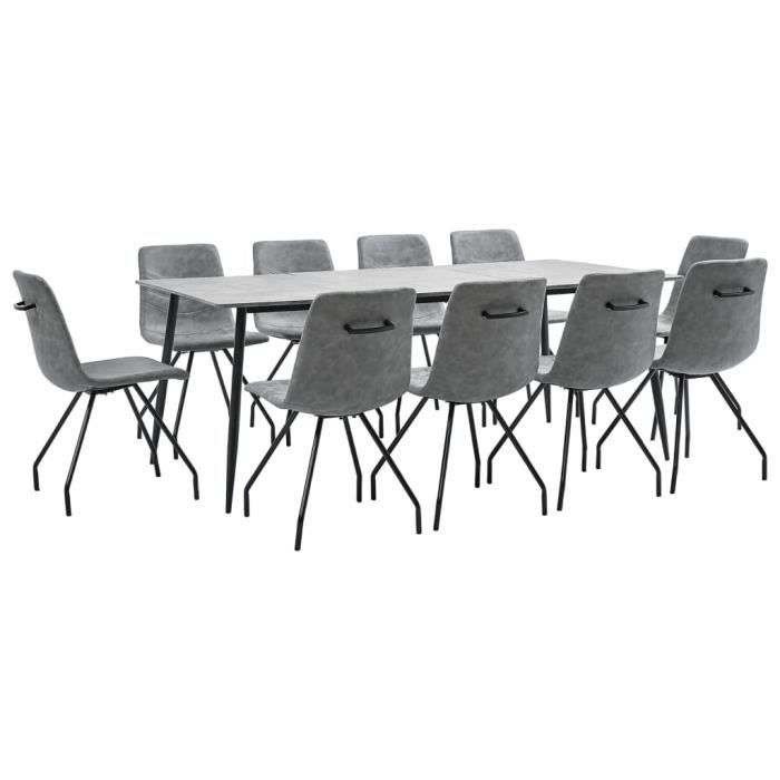 Ensemble table à manger de 10 à 12 personnes + 10 chaises - Contemporain Ensemble de salle à manger 11 pcs - Gris foncé Similicuir