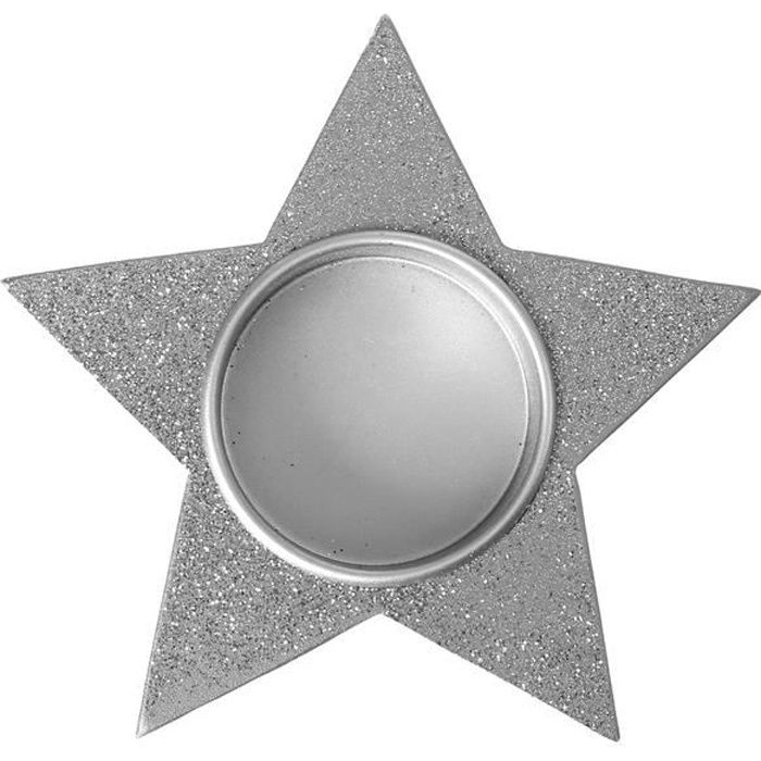 Porte-bougie pailleté étoile argent (x1) REF/4686