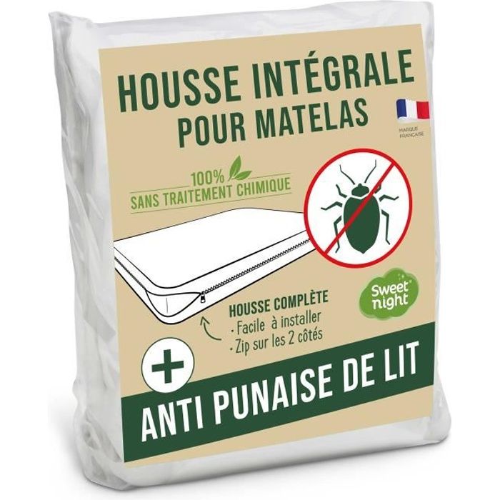 Housse intégrale matelas 140x200x30 cm | Anti-Punaise de lit | Fermeture à glissière | Sans traitement chimique