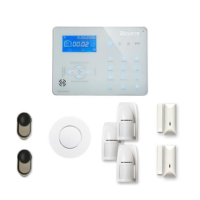 Alarme maison sans fil ICE-B 2 à 3 pièces mouvement + intrusion + détecteur de fumée - Compatible Box internet