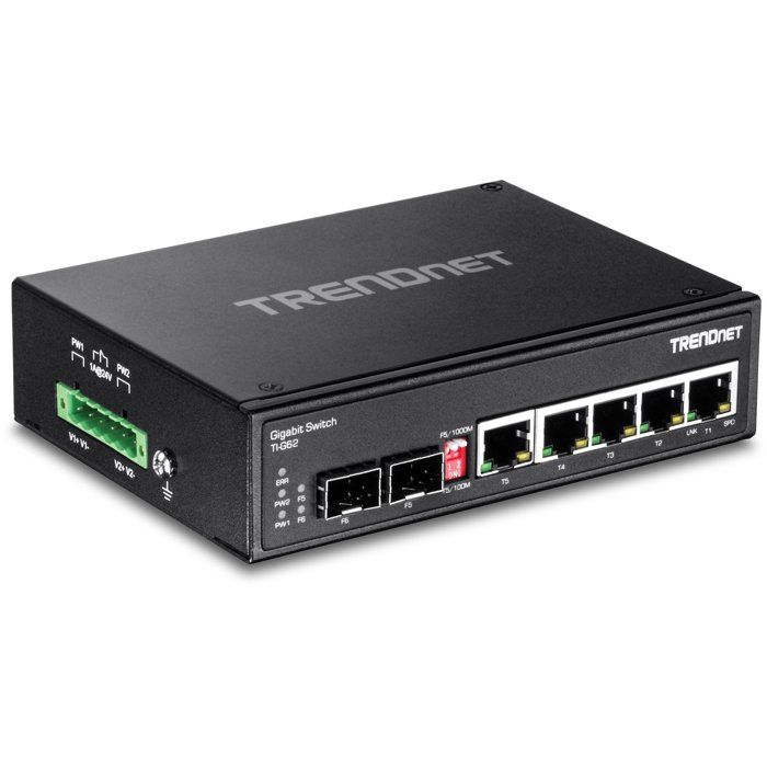 TRENDnet TI-G62 Commutateur non géré 5 x 100-1000-10000 + 1 x SFP Gigabit partagé + 1 x SFP Montage sur rail DIN, fixation…
