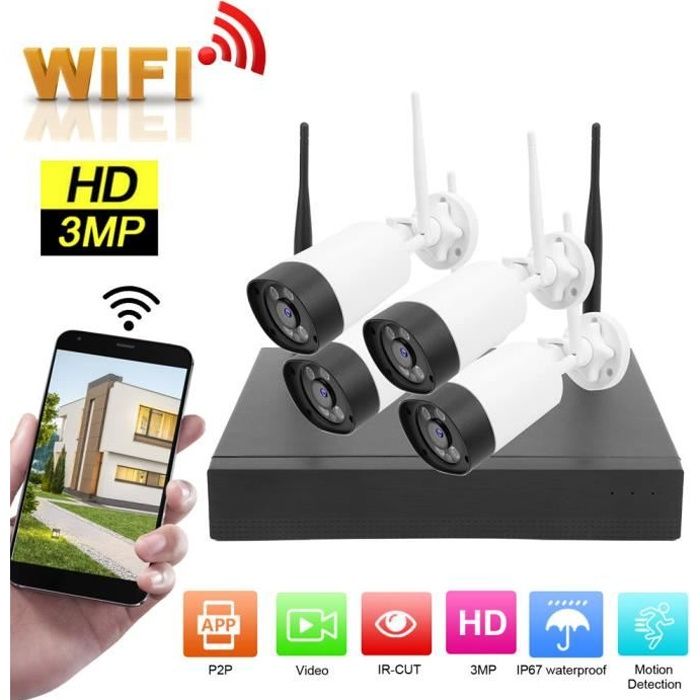 Kit Caméra WIFI 1080p 8CH 3.0MP Caméra Surveillance Extérieure sans fil Sécurité pour la Maison YESMAEFR En Stock