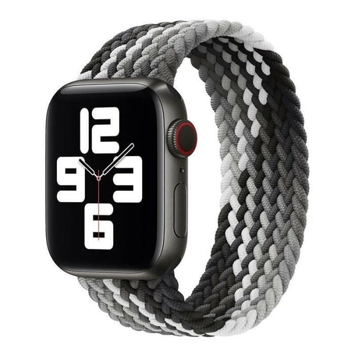 Bracelet pour Apple Watch 38mm-40mm-41mm Series 8 SE 7 6 5 4 3 2 1 - Boucle Unique Tressé Noir Blanc Gris - Taille L