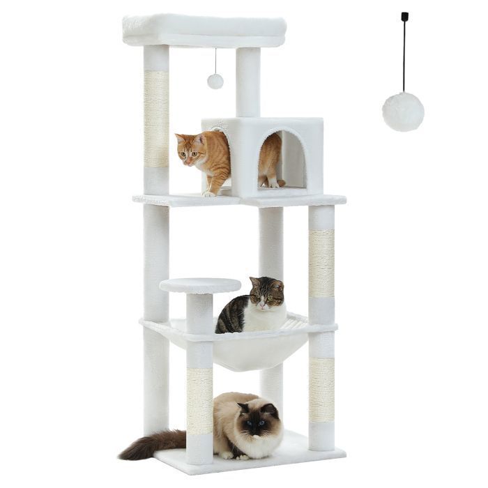 Meilleurs prix pour PAWZ Road Arbre à chat Design Spacieux Grande Hamac Dur Stable Avec hamac et belle maison pour chat - Blanc - 143 cm