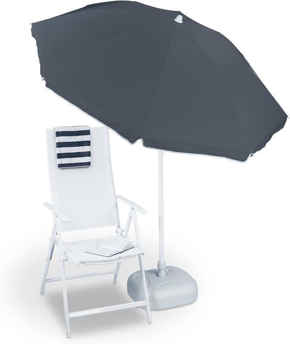 Parasol Relaxdays Ø 180 Cm - Hauteur Réglable, Inclinable - Polyester, Acier - Pour Jardin, Balcon