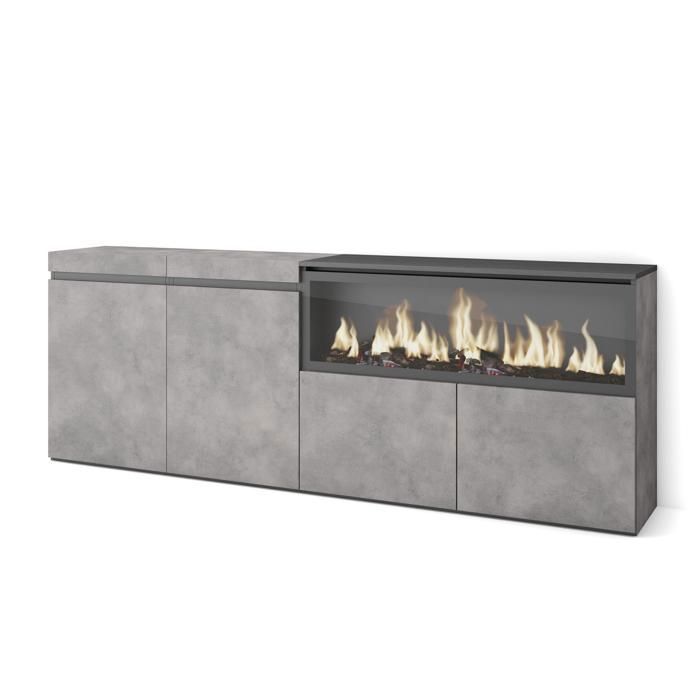 Buffet Bahut Enfilade Meuble de Séjour 208x35x75cm 1feu électrique XXL Ciment RF3233 Buffet Bahut Enfilade Meuble de Séjour 208x35x75cm 1feu électrique XXL Ciment RF3233