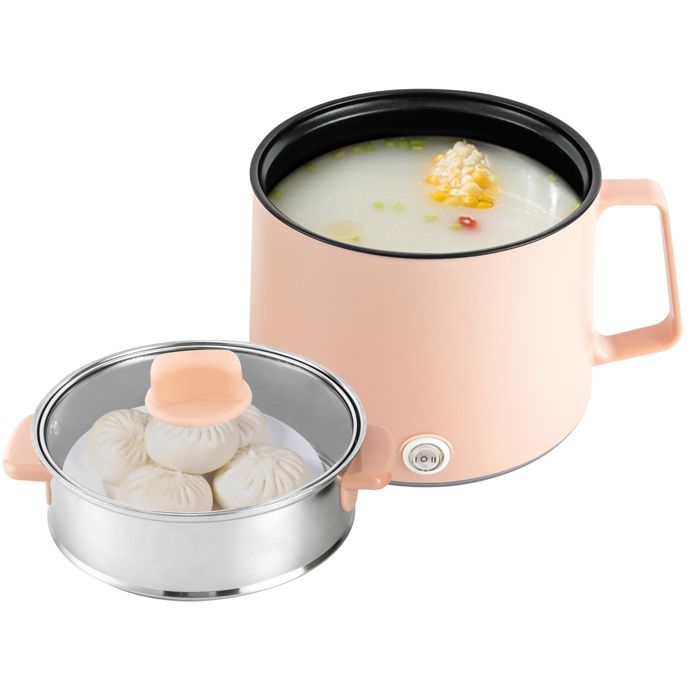 Poêle Électrique 2 Couche Multifonc Portable 17L - Fondue Électrique Antiadhésive avec Grille Vapeur 2 contrôle de puissance Rose