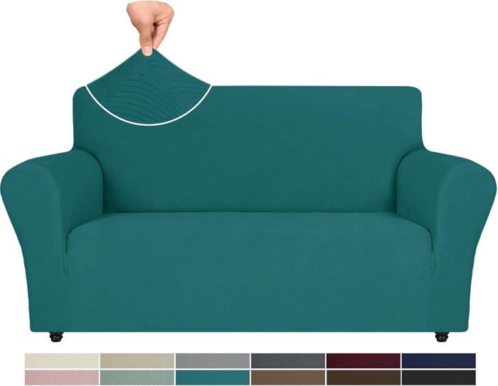 Housse de Fauteuil Extensible Housse Canapé 2 Place avec Accoudoirs Protection Canape Chien Hiver Sofa Cover Turquoise