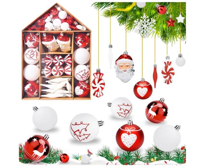 Lot De 30 Boules De Noël - 60 Mm - Peinture Rouge Et Blanche - Incassables - Décoration De Mariage - Décoration De Sapin De Noël - PPa377 (rose, Taille Unique
