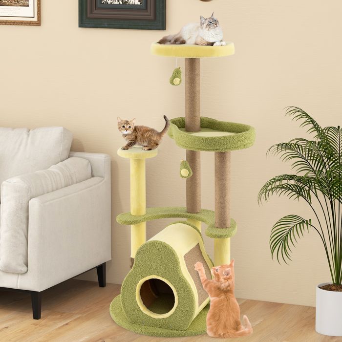 Comparer les prix de GOPLUS Arbre à Chat de 160 CM, Tour pour Chats en Forme d'Avocat avec Couchage,  Perchoir et Griffoirs en Jute,  2 Boules, 1 Brosse