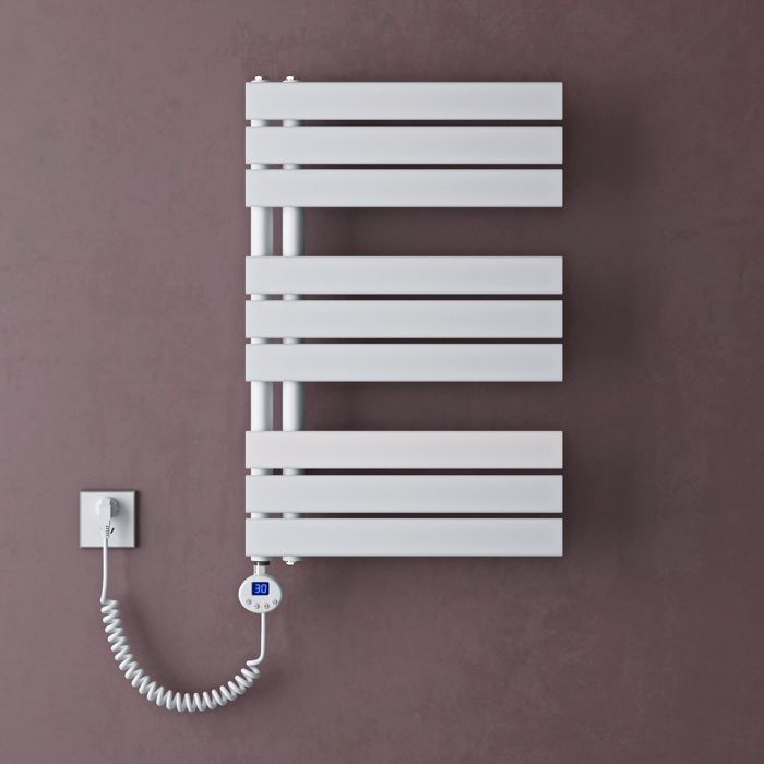 doporro Radiateur de Salle de Bain Sèche-Serviette 76x50cm Radiateur à Eau Chaude Blanc avec Résistance pour Radiateur 600W FN