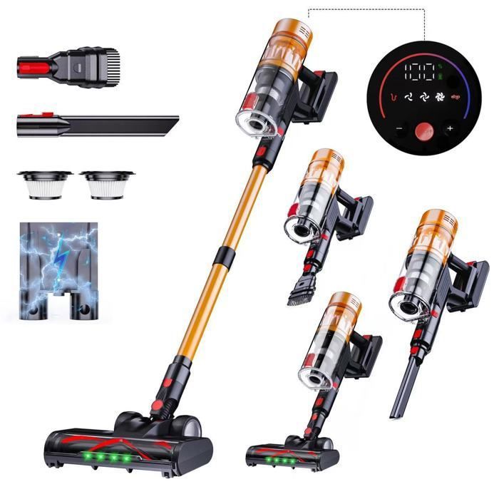 550W/45000Pa Aspirateur Balai sans Fil 8x2200MAH / 50min Filtration en 5 Etapes 3Kg Poids Léger Brosse à Plancher LED Verte - Onever