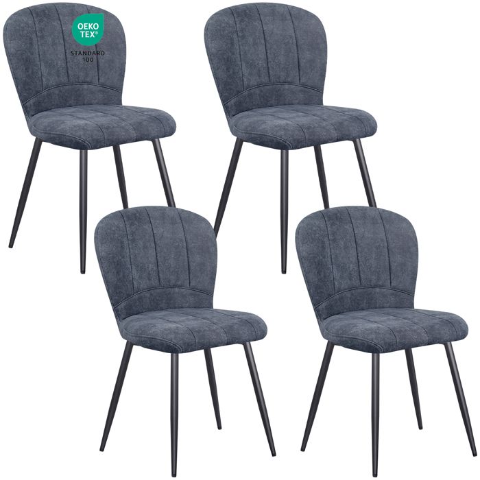 Chaises de Salle à Manger - WAFTING - Design Coquille - Revêtement chenille - Pieds métal - Lot de 4