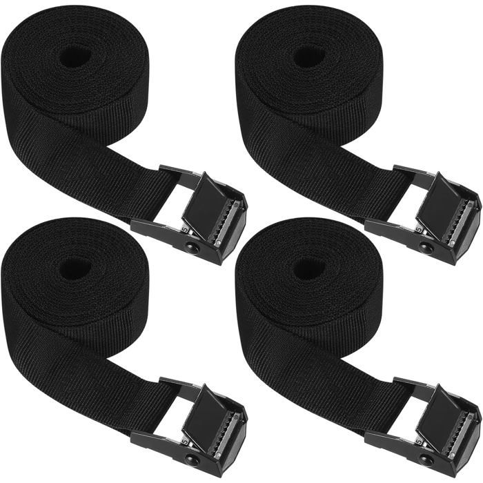 Lot de 4 sangles d'arrimage, noires, 25 mm x 2 m, sangles de fixation ...