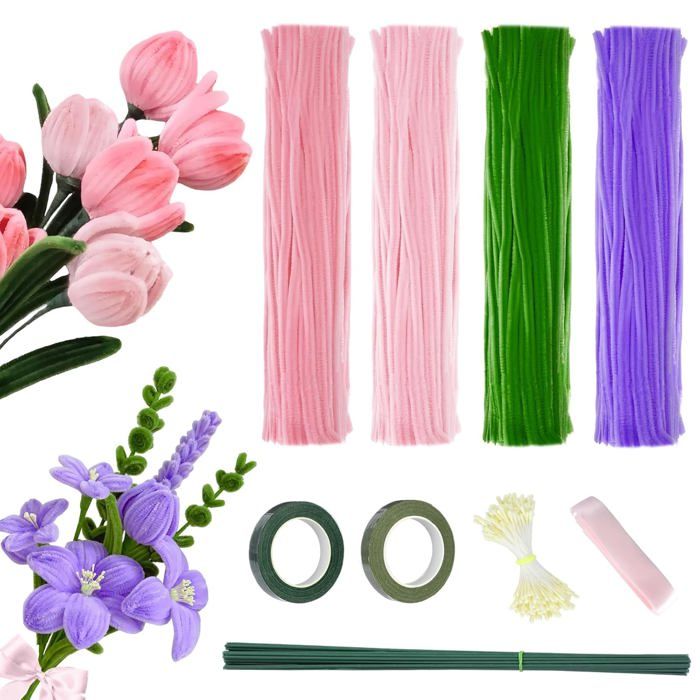 ATMWM Lot De 370 Cure-Pipes Violet Et Vert - Kit Créatif Bricolage Et Décoration