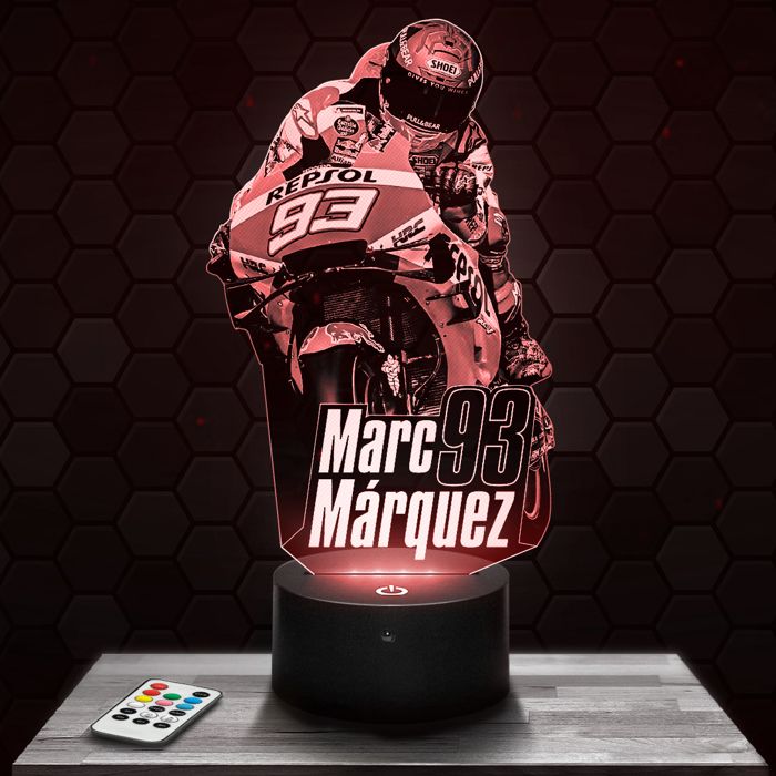 Lampe 3d _ Marc Marquez - Accessoire Figurine Cadeau Marc Marquez - Veilleuse Led Tactile avec socle au choix et télécommande TOP