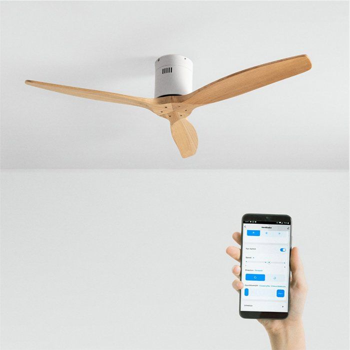 Ventilateur de plafond - Create - Sans lumière - Silencieux - Ø132cm - Blanc / Bois clair - Create