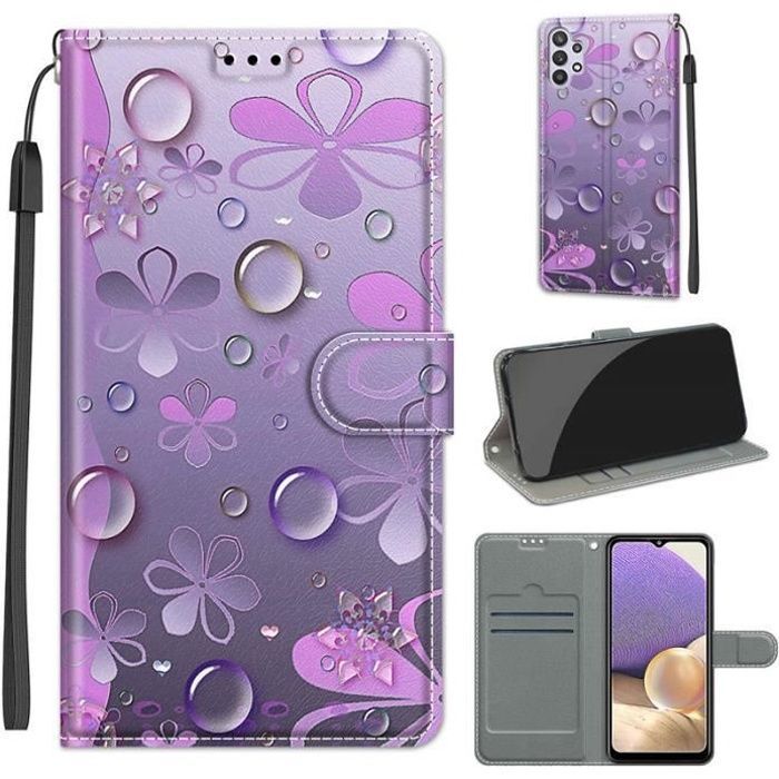 Coque Samsung Galaxy A32 5G - NOBRAND - Cuir Violet - Motif Fin - Étui Portefeuille Antichoc Coque Samsung Galaxy A32 5G - NOBRAND - Cuir Violet - Motif Fin - Étui Portefeuille Antichoc