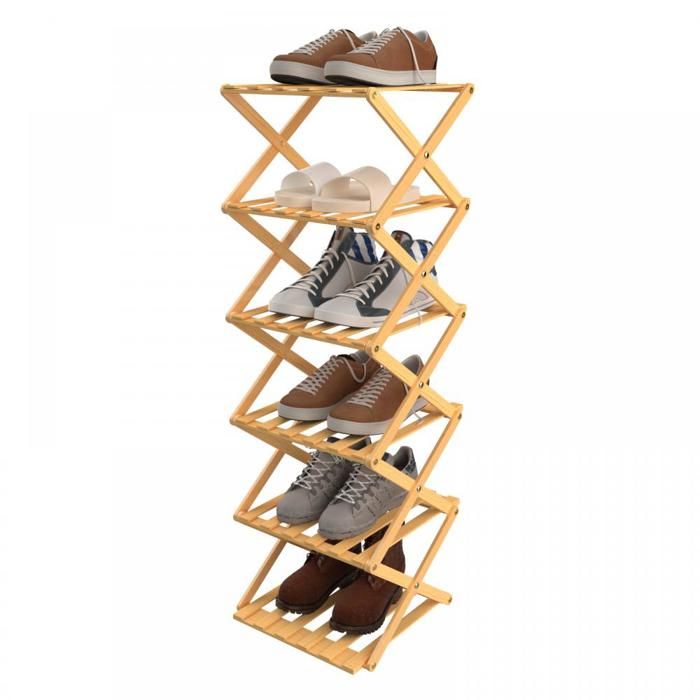 B.LIVEM Étagère à Chaussures à 6 Niveaux Pliable en Bambou Naturel Multifonction pour Entrée Couloir Chambre Salon