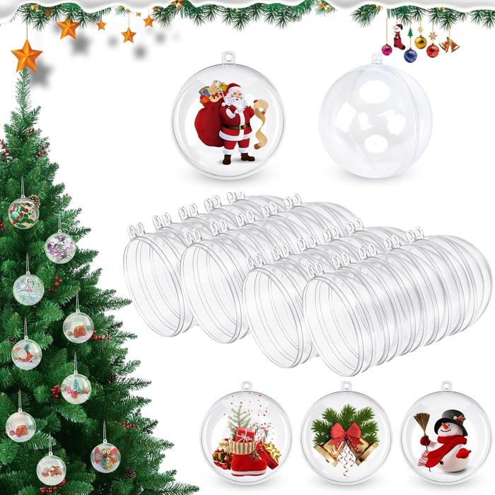 Lot De 10 Boules De Noël Incassables En Plastique Transparent à Remplir Pour Décoration De Noël - 8 Cm