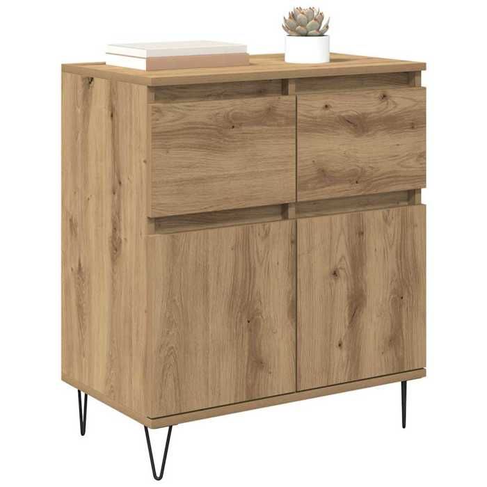 Buffet en bois dingénierie - vidaXL - Chêne artisanal - 60x35x70 cm - Bois dingénierie et fer - Avec tiroir - 2 portes