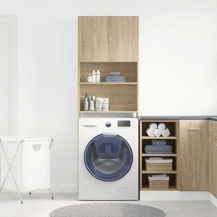 Meuble pour lave-linge - WIENS - Chêne sonoma - Bois dingénierie - 64x24x190 cm - Hauteur compartiment 885 cm