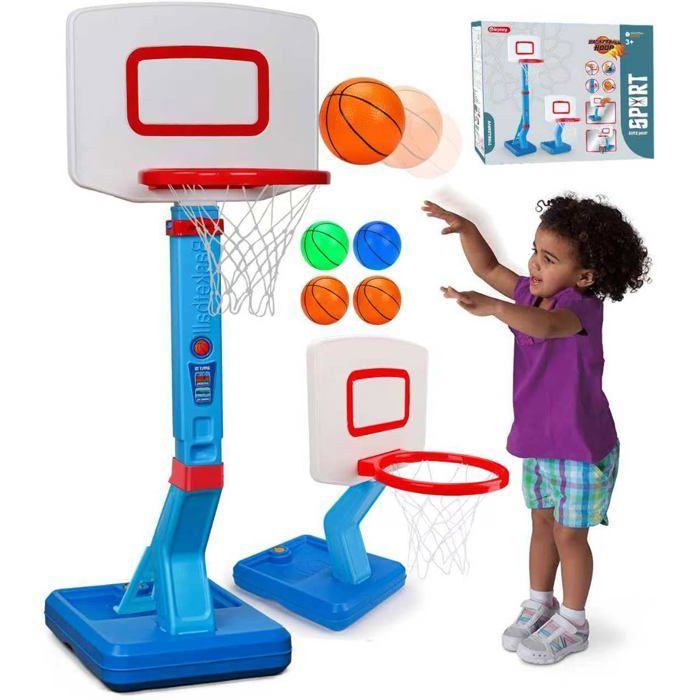 Panier de Basket Enfant,Panier de Basket extérieur,avec 2 Ballons de Basket et Une pompepanier de Basket réglable en Hauteur,pour Enfants âgés de 3 à