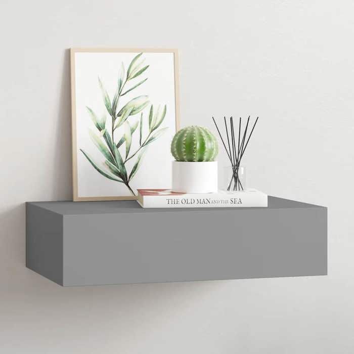 Étagère murale à tiroir - vidaXL - 40x23 5x10 cm - Gris - MDF et métal - Tiroir 29 5x18x5 5 cm - Charge max 10 kg