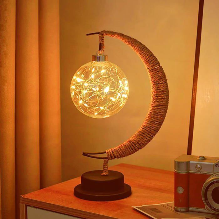 Veilleuse en fer forgé - ULISEM - Lumière étoilée et lunaire - LED décorative - Interface USB - 27x14x13 cm