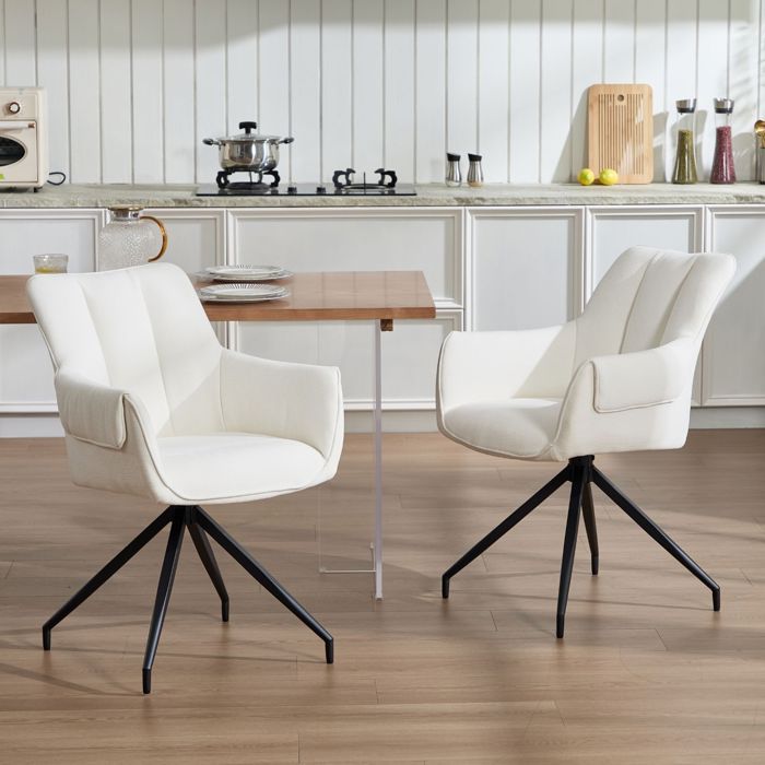 chairus Lot de 2 Chaise de Salle à Manger Pivotantes Chaise de Cuisine pour Salon Fauteuil Pivotant pour Bureau Chenille Beige